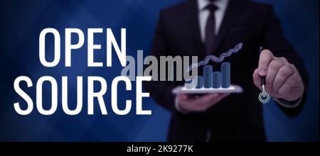 Writing displaying text Open Source. Word for contains the source code that can be modified and enhanced Stock Photo