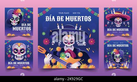 gradient dia de muertos banners collection vector design illustration Stock Vector