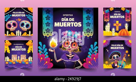 gradient dia de muertos banners collection vector design illustration Stock Vector