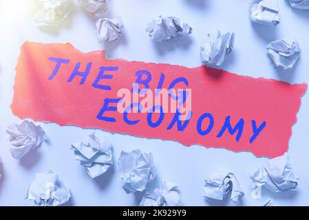 Text showing inspiration The Big Economy. Concept meaning Global finances Worldwide Market Trade Money exchange Stock Photo