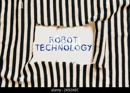 Hand writing sign Robot Technology. Word for methods that sales professionals use to create revenue Lady Holding Puzzle Piece Representing Innovative Stock Photo