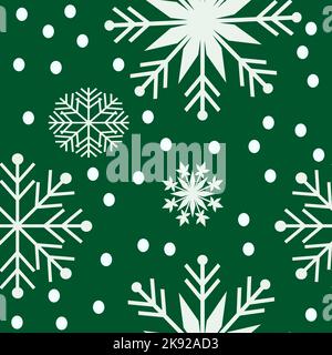 Snowflake vector pattern. Green seamless snowflake pattern. Holiday banner with snow elements. Freezing cold symbols. Craft paper. Christmas wrapping Stock Vector