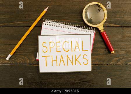 Sign displaying Special Thanks. Business idea appreciating something or someone in a most unique way Stock Photo