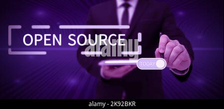 Sign displaying Open Source. Word Written on contains the source code that can be modified and enhanced Stock Photo