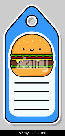 Cute burger. Notebook label. Note label. Vector stickers. Stock Vector