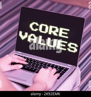 Writing displaying text Core Values. Business idea principles which guide and determine what is wrong and right Stock Photo