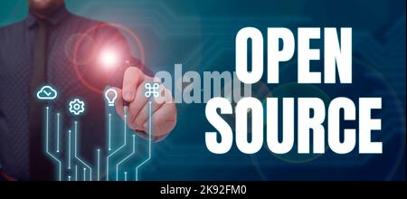 Handwriting text Open Source. Internet Concept contains the source code that can be modified and enhanced Stock Photo