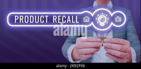 Writing displaying text Product Recall. Business idea request to return the possible product issues to the market Stock Photo