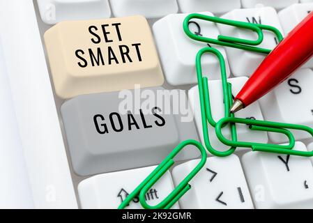 Conceptual caption Set Smart Goals. Word for Establish achievable objectives Make good business plans Stock Photo