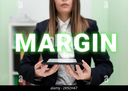 Text sign showing Margin. Business overview extra amount of something that can be used anytime when needed Stock Photo