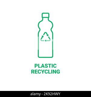 Plastic bottle recycle vector line icon logo. Eco water container waste factory plastic recycle symbol blue material icon. Stock Vector
