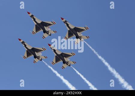 Edwards Air Force Base, California / USA - Oct. 15, 2022: The United States Air Force (USAF) Thunderbirds air demonstration squadron in formation. Stock Photo