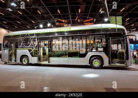 Electric vehicle Marcopolo Attivi Padron MP21 400BED on display at the LAT.BUS 2022 show, held in the city of São Paulo. Stock Photo