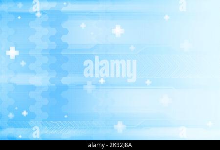Blue and white futuristic medical or biotech background with hud interface Stock Photo