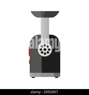 Kitchen meat grinder stainless steel black flat. Electric kitchen machine tabletop equipment front cooking cutting meat grinding other foods minced meat cutlets icon store appliances supplies isolated Stock Vector