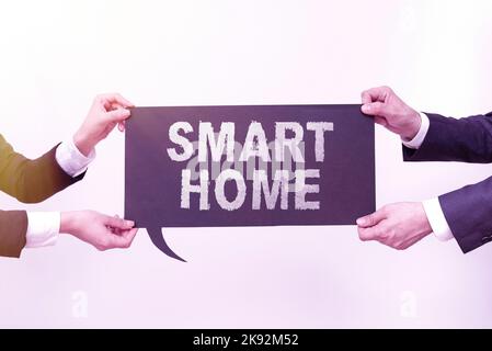 Text caption presenting Smart Home. Conceptual photo automation system control lighting climate entertainment systems Stock Photo
