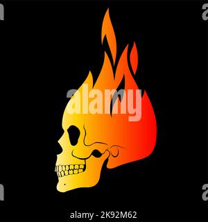 Human Skull in Fire. Demon, Fairy Tale Character. Esoteric. Drawing Isolated on Black. Sport Team Emblem, Design Elements and Labels, Wild West Stock Vector