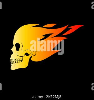 Flying Fire Skull Illustration Design Template. Suitable for Creative Industry, Multimedia, Entertainment. Drawing Isolated on Black Stock Vector