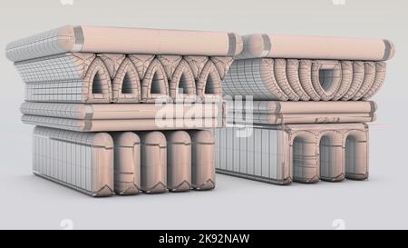 Modern 3D Illustration of architectural structure based on Archaic and Classical Greek Ionic and Doric orders for today's Architects and Artisans. Stock Photo