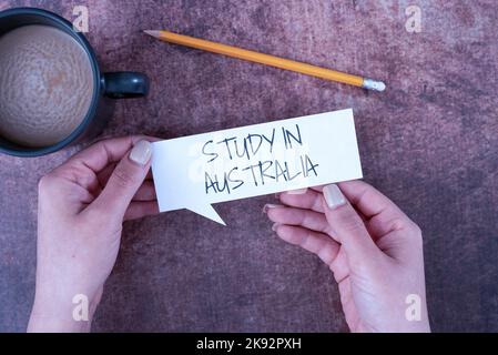 Handwriting text Study In Australia. Concept meaning going into foreign country order complete your studies Stock Photo