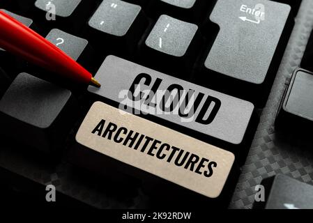 Hand writing sign Cloud Architectures. Business approach To Live a Life of Purpose with Pride Honor a Promise Computer Keyboard And Symbol.Information Stock Photo