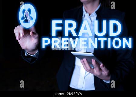 Writing displaying text Fraud Prevention. Business overview to secure the enterprise and its processes against hoax Stock Photo