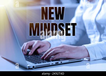 Conceptual display New Mindset. Word for freshly madeup thoughts and beliefs shaping a person s is mind Stock Photo
