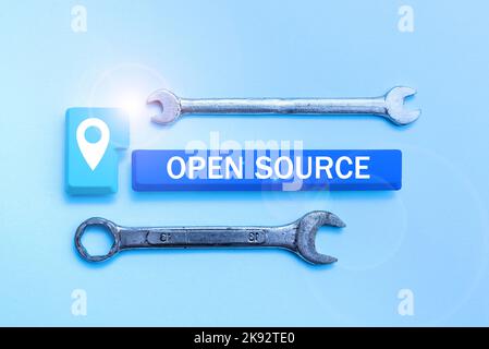 Sign displaying Open Source. Concept meaning contains the source code that can be modified and enhanced Stock Photo