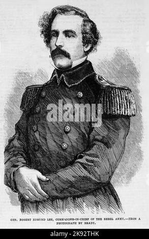 Portrait of General Robert Edmund Lee, Commander in Chief of the Rebel Army. 1862. 19th century American Civil War illustration from Frank Leslie's Illustrated Newspaper Stock Photo