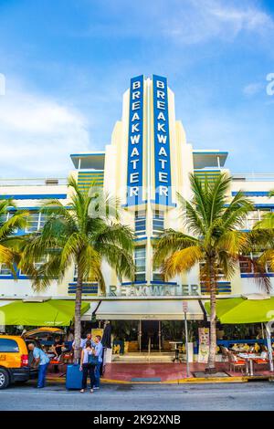 MIAMI, USA - AUG 20, 2014: Breakwater Building with Art Deco Style in Miami Beach in Miami, Florida, USA. Stock Photo