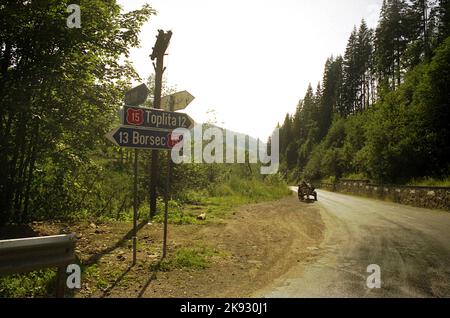 Harghita County, Transylvania, Romania, approx. 2000. Street indicators towards nearby towns. Stock Photo