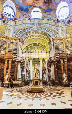 VIENNA, AUSTRIA - APR 24, 2015:  books in the beautiful Austrian National Library in Vienna, Austria. Est in 18th century, the largest library in Aust Stock Photo