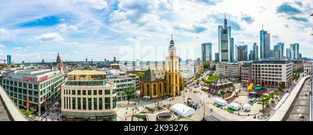 FRANKFURT AM MAIN, GERMANY - JUNE 26, 2015: Aerial view of Frankfurt from Galeria Kaufhof at Hauptwachen. The Hauptwache is a central point and one of Stock Photo