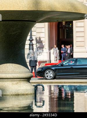 FRANKFURT, GERMANY - OCT 3, 2015: former german president christian wulff and his wife Bettina leave the celebration of 25th day of German Unity in Fr Stock Photo