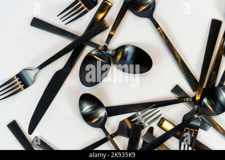 fork, knife, spoon, teaspoon, cutlery isolated on white background, clipping path mexico Stock Photo