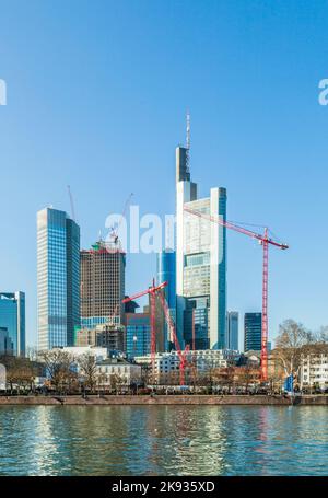FRANKFURT, GERMANY - MARCH 3, 2013: Skyline of Frankfurt, Germany. Frankfurt is the largest financial centre in continental Europe. taken from Eisener Stock Photo