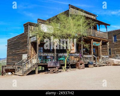 GOLDFIELD GHOST TOWN, USA -  MARCH 3, 2011: An old saloon  in Goldfield Ghost town, USA. Back in 1he 1890s Goldfield boasted 3 saloons, boarding house Stock Photo