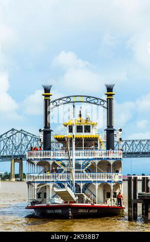 NEW ORLEANS - JULY 16, 2013: people at the creole Queen steam boat in New Orleans, USA. Constructed in Moss Point, Mississippi, the Creole Queen took Stock Photo