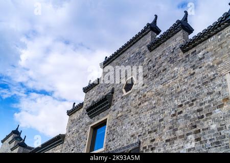 Chinese Ancient Architectural Roof Details of Hui Style Stock Photo