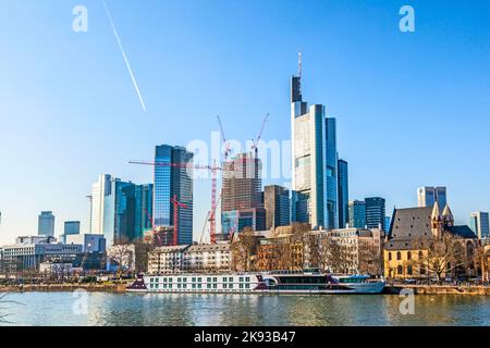 FRANKFURT, GERMANY - MARCH 2, 2013: Skyline of Frankfurt, Germany. Frankfurt is the largest financial centre in continental Europe. taken from Eisener Stock Photo