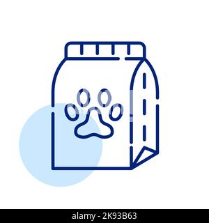 Bag of cat or dog food with paw on it. Pixel perfect, editable stroke line icon Stock Vector