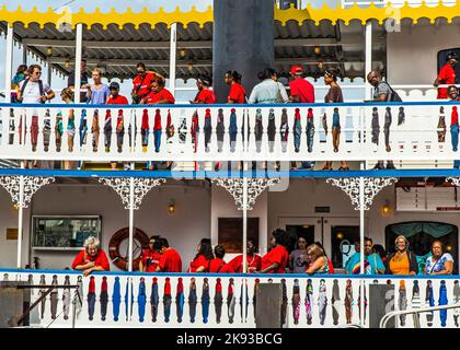 NEW ORLEANS - JULY 16, 2013: people at the creole Queen steam boat in New Orleans, USA. Constructed in Moss Point, Mississippi, the Creole Queen took Stock Photo