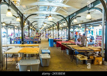 NEW ORLEANS, USA - JULY 17, 2013: The French Market on Decatur Street is a popular tourist attraction in the New Orleans French Quarter district in Ne Stock Photo