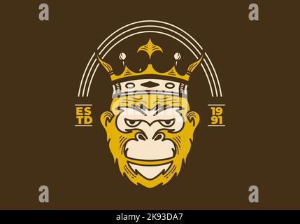 Vintage art illustration design of a apes head wearing crown Stock Vector