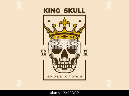 Vintage art illustration design of a skull wearing crown Stock Vector