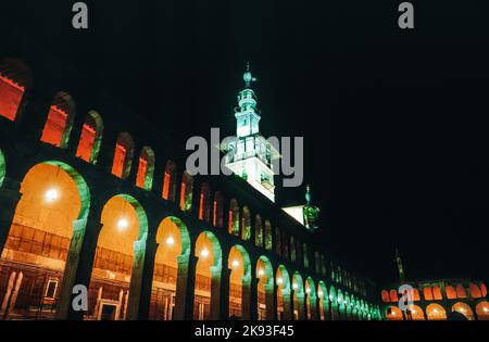 Damascus, Syria - December 23, 1996:  The Omayyad Mosque in Damascus, Syria is perfectly illuminated at night. Stock Photo