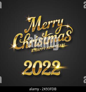 Merry Christmas card written in gold letters on a black background. Happy holiday concept Stock Vector