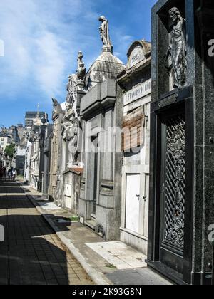 BUENOS AIRES, ARGENTINA - JAN 26, 2015: Old gravestones in famous La Recoleta Cemetery in Buenos Aires, Argentina. Stock Photo