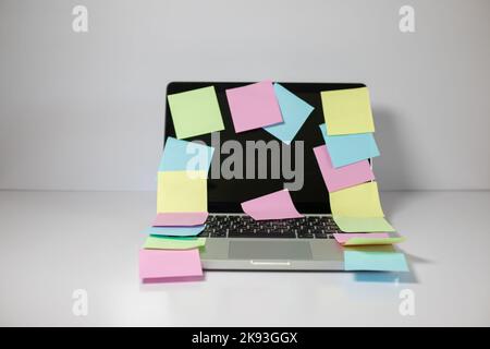 Laptop full of an empty stickers isolated on a white background Stock Photo