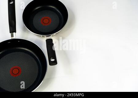 set of cooking pans on white background, mexico Stock Photo